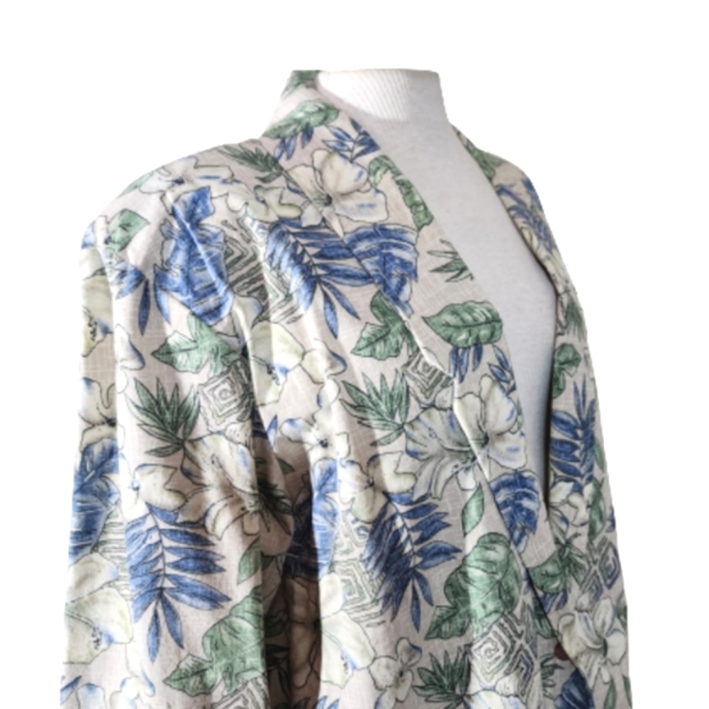 Blazer Floral Vintage Oversized Beige and Blue Plus Size 1X - Picture 7 of 13